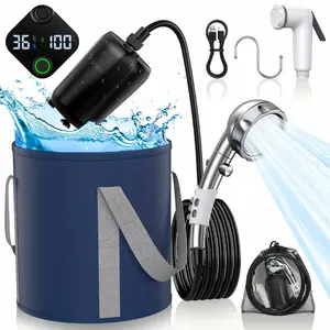 Portable Shower, Camping Shower, Outdoor Shower, 9000mAh Battery, Smart Digital Display, There Is a Folding Bucket, Compact & Lightweight for Camping, Hiking, Pet Cleaning, Car Washing, Beach Use, Outdoor Travel Essential