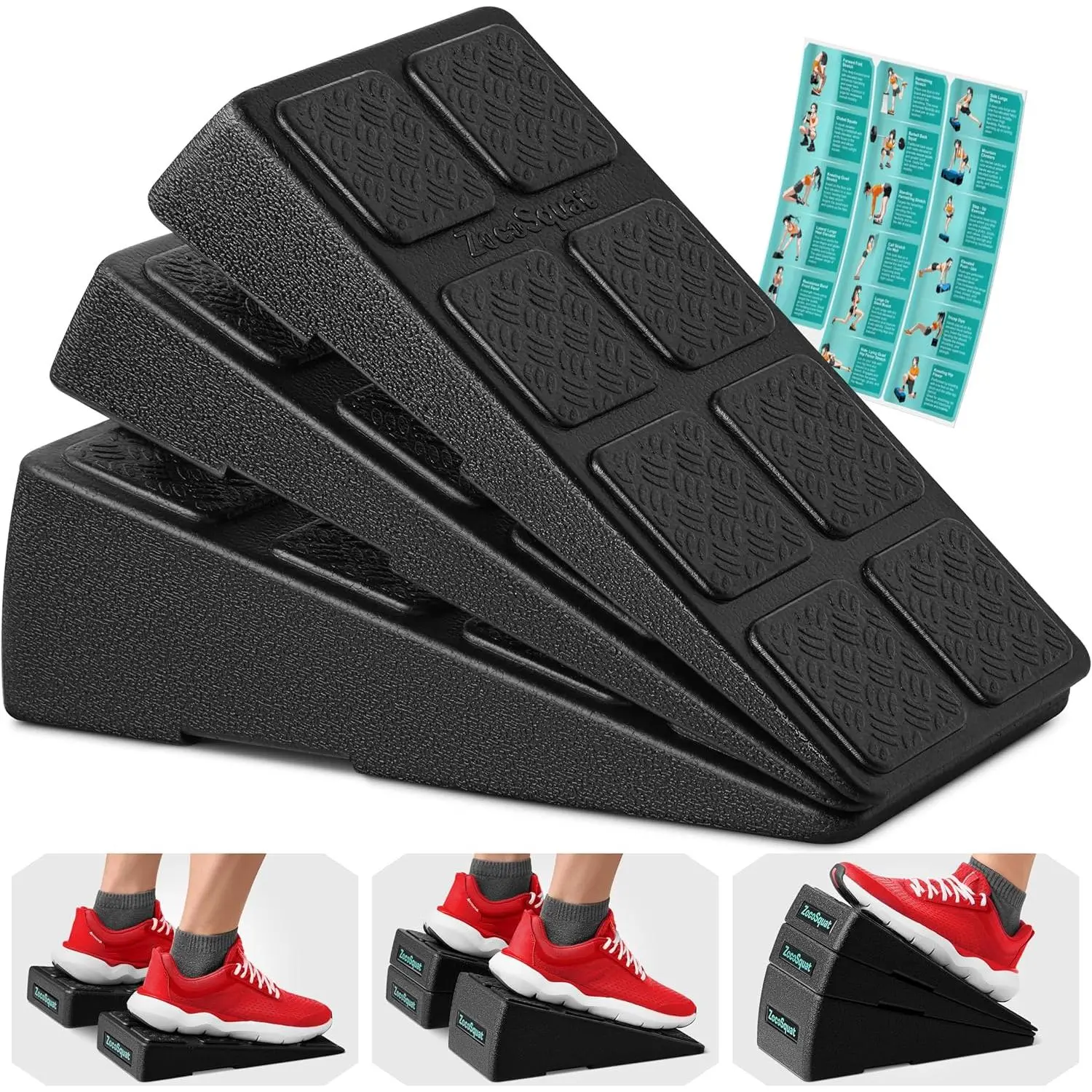 Squat Wedge Block Set of 3, EPP Foam Slanted Wedges for Workout & Calf Stretching, Functional Multi-Angle Design with 960 LBS Capacity, Exercise Equipment, Foam Wedges