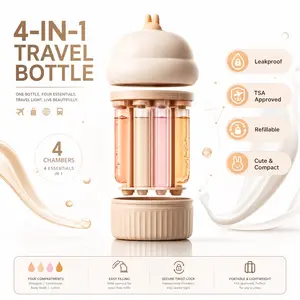 Light Purple 4-Pack Compact Travel Silicone Canister Bottles, 250ml Leakproof Refillable Plastic Toiletry Containers, Lightweight Easy-Carry Dispensers for Bathroom Toiletries & Cosmetics
