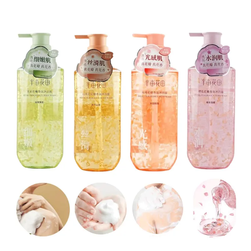 LITTLE DREAM GARDEN Jasmine/Sakura/Camellia/Rose Fragrance Shower Gel Body Wash with Petal 500ml Skincare Cleanser Soft Cleansing Floral Daily Gentle Comfort Scented Aroma