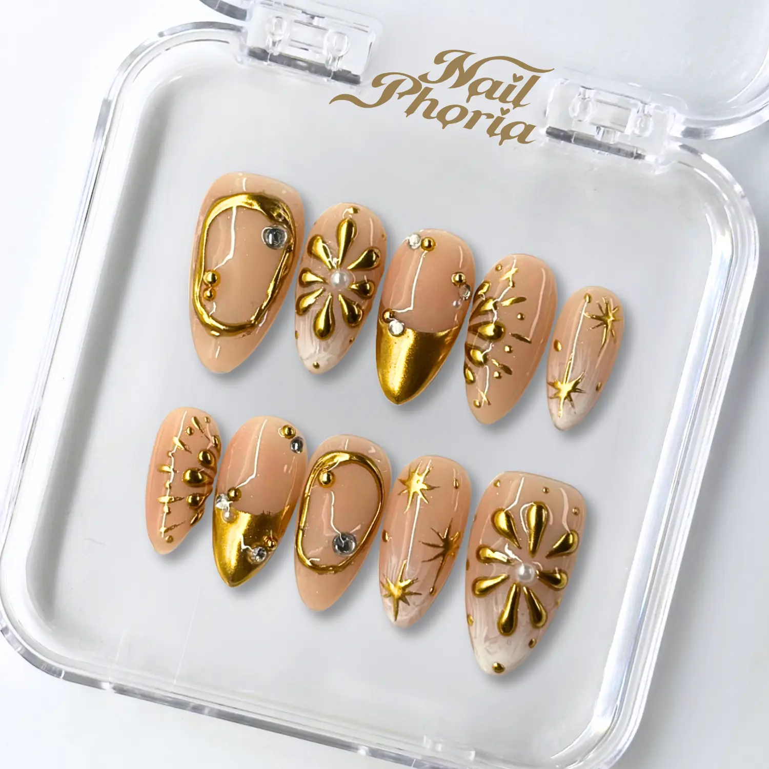NailPhoria SUNBEAM SHIMMER - Handmade Press-On Nails | Reusable, Salon-Quality, Long-Lasting, Glossy Design