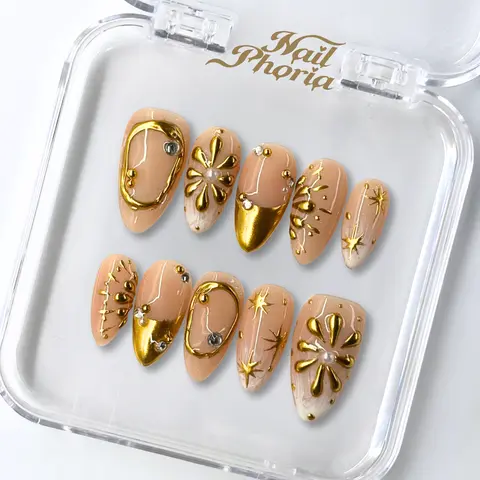 NailPhoria SUNBEAM SHIMMER - Handmade Press-On Nails | Reusable, Salon-Quality, Long-Lasting, Glossy Design