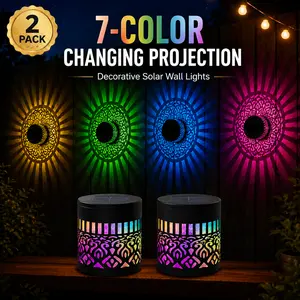7-Tone Variable Solar Mandala Projection Wall Lamp, Rustproof Metal Fence Light for Outdoor Lawn Garden Pillar Veranda Backyard Ornament (2pcs)