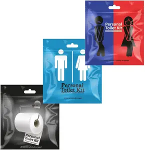 3 x Personal Toilet Kit | Public Restroom Kit (White Roll/Light Blue/Red Blue) Pack Wipe