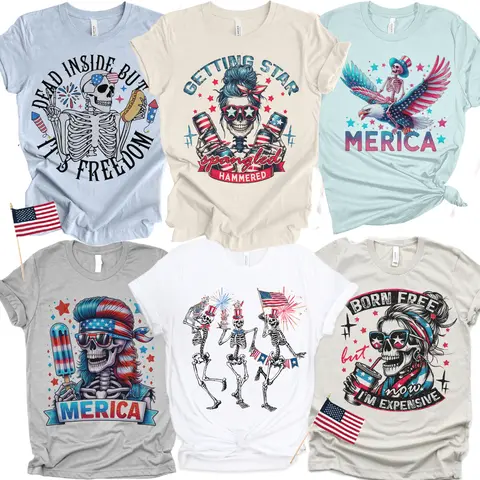 Vintage USA Skull Graphic Tee Retro America Redneck 4th of July Skull Tshirts Merica Skull Patriotic Tees Born Free Skeleton Rocker Tops USA Merica Skeleton T-Shirts Mullet USA Skull Tee Holiday Independence  Tees