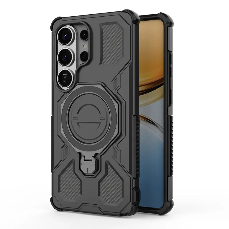 Magnetic MagSafe Cover for Samsung Galaxy S26-S25-S24-S23, Ring Kickstand, Military Grade Drop Protection, Rugged Shockproof Non-Slip Bumper, Black Casing for Cellphone Handheld Devices Accessories, Galaxy S24 Ultra, Multi-Model
