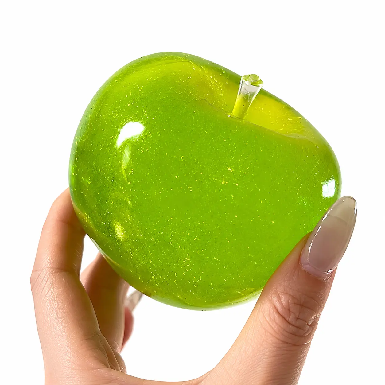 Chiboki squishy Glitter Green Apple Squishy - Moldable Non-Rebound vaseline Squishy | Sparkly Crystal Stress Ball,Soft Squeeze Stress Relief Desktop Ornament for Adults, Portable Office Decompression Decor, Ideal Party Favor & Holiday Mini Gift