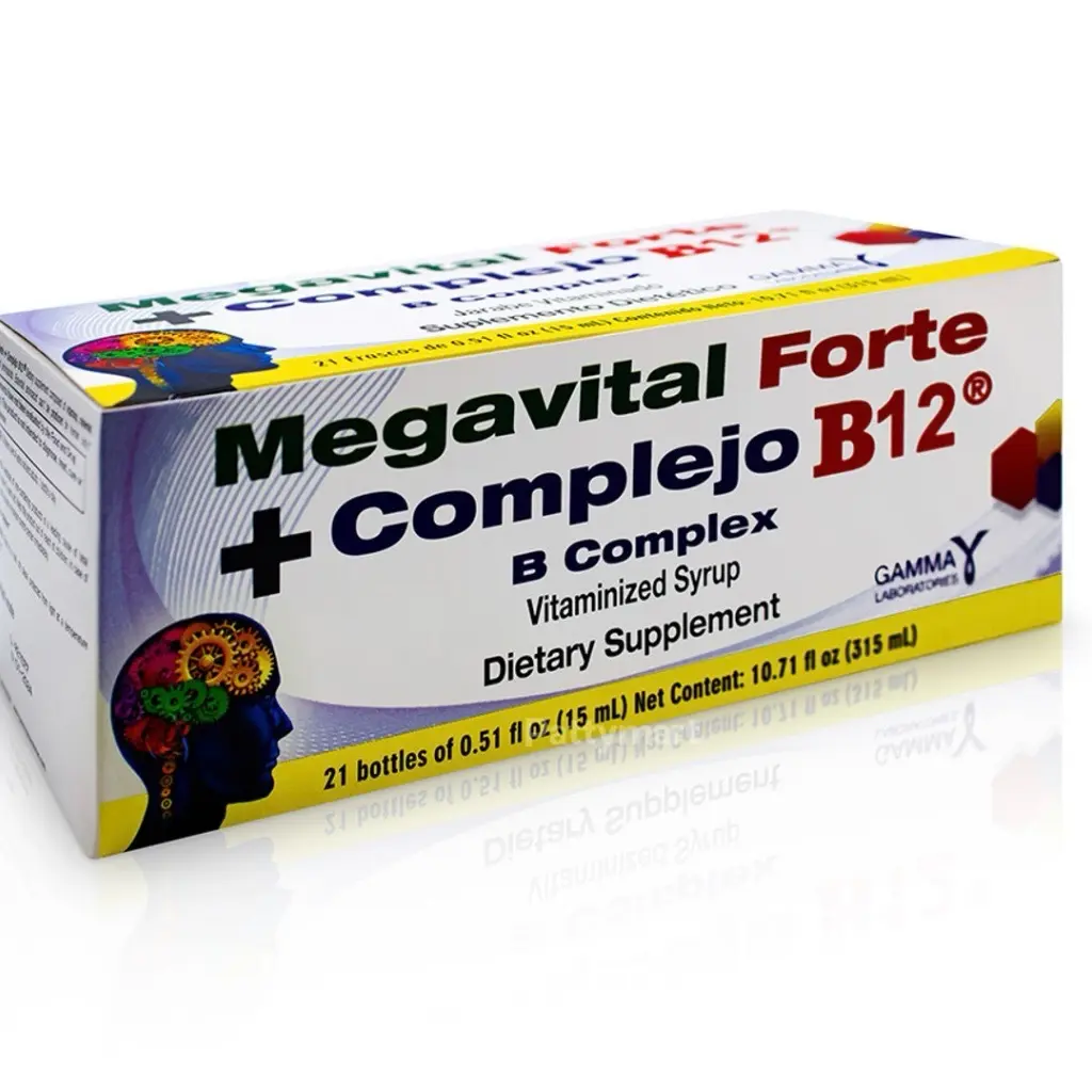 Megavital Forte + Complejo B12 Jarabe Vitaminado Vitaminized Syrup Dietary Supplement 21 Viales Bottles