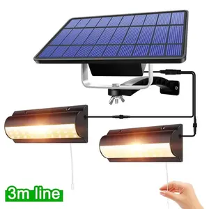 Solar Wall Light LED Outdoor Waterproof Solar Charging Pull String Wall Lamp for Patio Garden with 2-Head Black Shell White Light Suitable for Porch and Yard Lighting