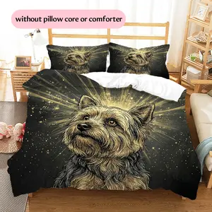 Golden Light Yorkshire Terrier  Printed bedding set, duvet cover and pillowcases, home decor, Christmas decoration, bedroom duvet cover, Christmas gift, birthday gift (1 * duvet cover + 2 *