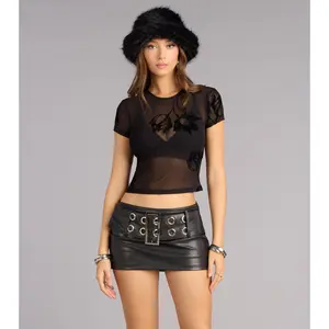 Sheer Allure Flocked Mesh Floral Baby Tee