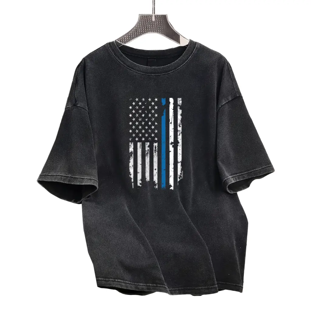 American Flag Blue Line T-Shirt – Patriotic Law Enforcement Shirt for Police Officers