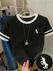 Women's Unicorn Pattern T-Shirt, Trendy Color Block Design, Perfect for Y2K Girls and Vacation