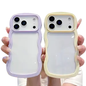 Wave pattern border phone case - two-in-one, suitable for Apple 17promax/16 candy color 15/14/13/12 protection cases