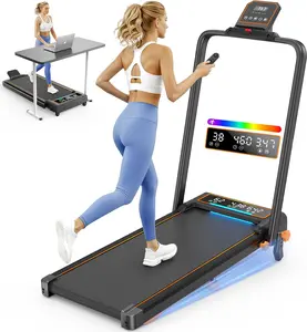 Trisomy Portable Walking Pad 350LBS Foldable Treadmill with 4 Levels Adjustable 15% Incline and Dual LED Display, 4 in 1 Walking Pad with Handle Bar, RGB Light, Quiet 3.5HP Treadmills for Home Gym and Office