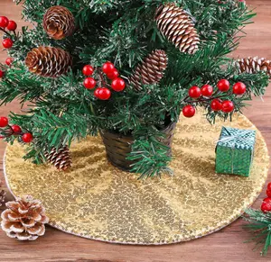 MCEAST Mini Tree Skirt Christmas 15 Inch Gold Sequin Tree Skirt Ornaments for Indoor Outdoor Small Christmas Tree Decoration Bar Hotel Holiday Decor