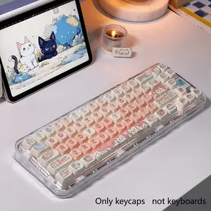 Strawberry Kitten Keycap MOA Keycap PBT Material Thermal Sublimation Process Cute Girl Fit 6.25U Space 61 68 75 84 87 98 104 108