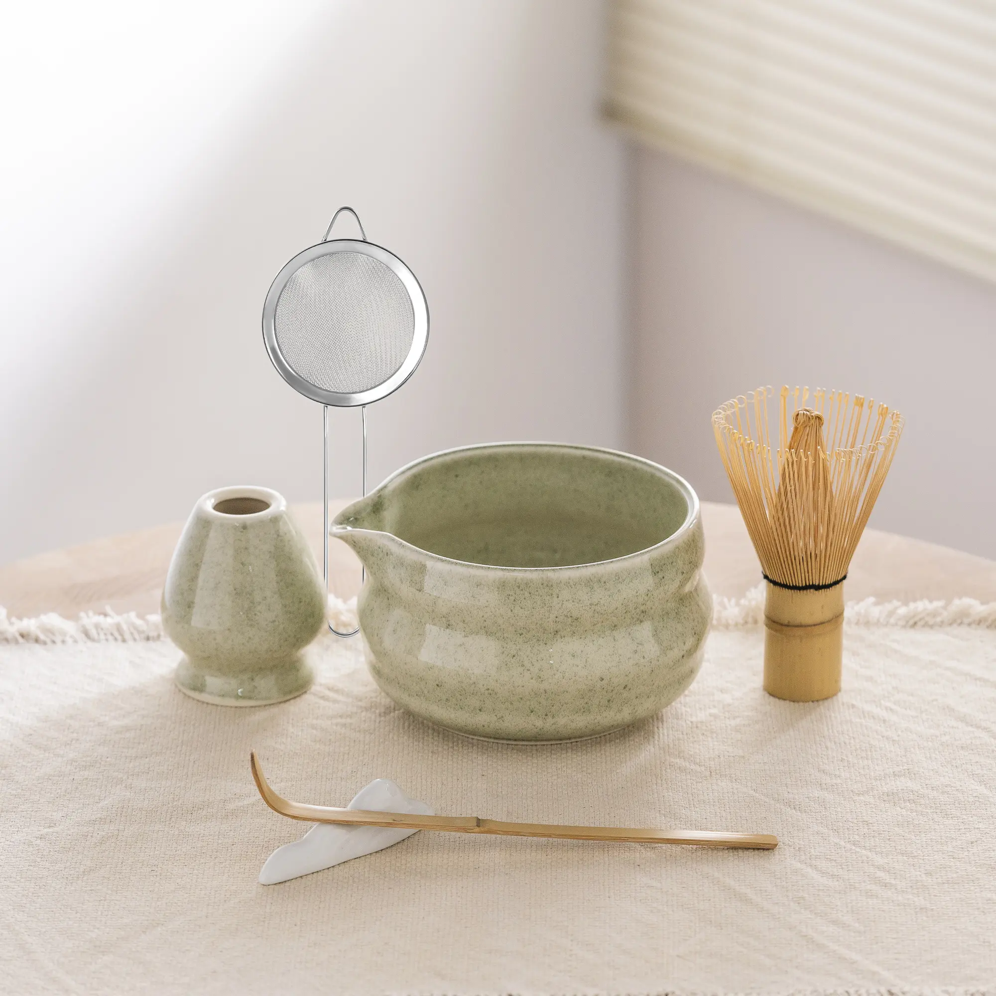 Matcha Tea Set with Ceramic Bowl, Bamboo Whisk, and Sieve for Authentic Japanese Tea Ceremony Experience