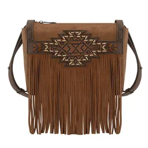 Trinity Ranch Western Crossbody Women Floral Tooled Whipstitch Detail Handbag