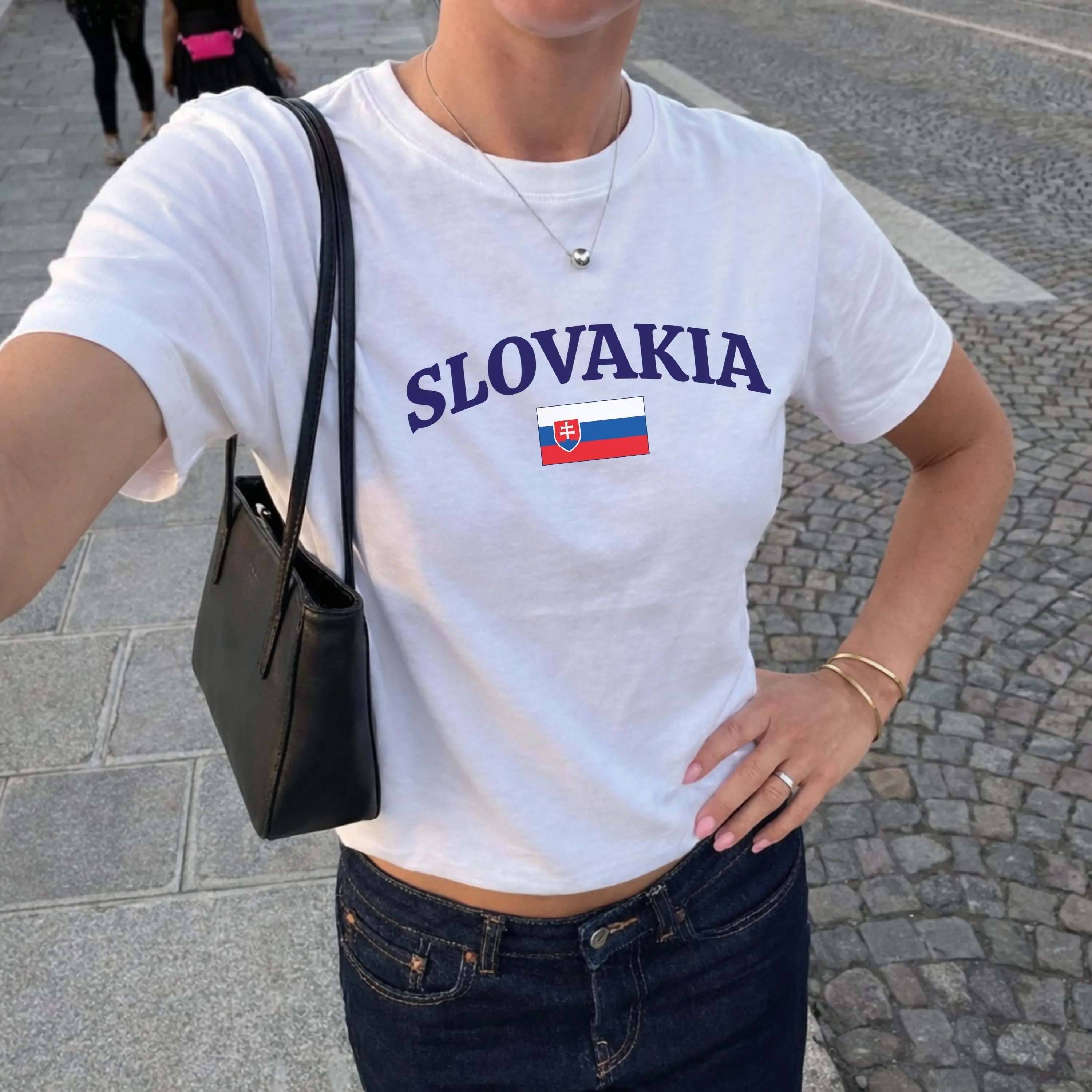 Slovakia Flag Baby Tee, Y2K Graphic T-Shirt for Women, Slovak Pride Slim Fit Top, Europe Travel Cute Baby Tee
