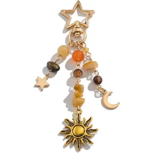 Veliora Gift B Y2K Boho Keychain Sun Moon Star Aesthetic Keychain Beaded Bag Charms for Handbags Purse Accessories for Women