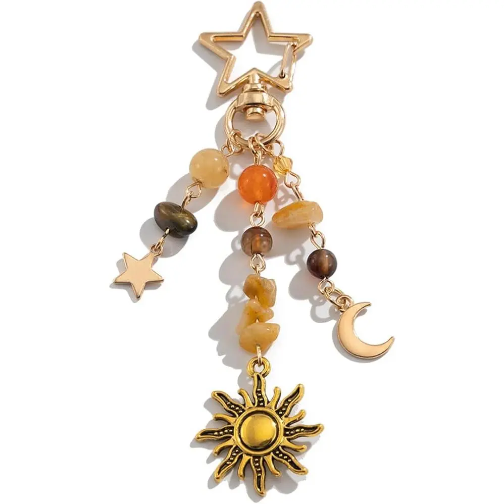 GleamJoy B Y2K Boho Keychain Sun Moon Star Aesthetic Keychain Beaded Bag Charms for Handbags Purse Accessories for Women