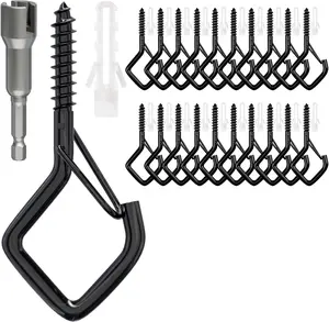 20 PCS Screw Hooks with Safety Buckle, Heavy Duty Ceiling Hooks for Hanging Outdoor String Lights, Plants, Wind Chimes, 2.36 Inches, Black Coutnier