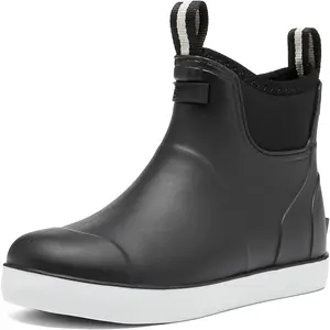 Women's Deck Boots, WaterproofAnkle Rain Boots with Anti-SlipTraction, Rubber Garden & FishingBoots for Boating, Camping, Farming& Outdoor Work black