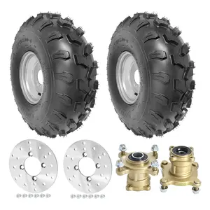 19x7-8" 19x7.00-8 Go Kart Tires and Rim Wheel & 4-Stud Front Hub & Brake Disc Rotor Kit Universal for Karting ATV UTV Buggy Quad 4 Wheeler Buggy Golf Cart Drift Lawn Mower Garden Tractor