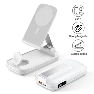 BLKE 3-in-1 Foldable Wireless Power Bank, 10000mAh Magnetic Power Bank with Adjustable Phone Stand, Fast Charger, Portable Wireless Charger with Digital Display for iPhone 17 / 16 / 15 / 14 / 13 / 12 Series & Earbuds & Apple Watch