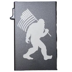 Bigfoot With Flag - Custom Engraved Metal Ultra Thin Slim Wallet Minimalist Card Case Men Women RFID Card Holder