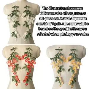 Embroidered Daisy Lace Applique Pair, Floral Fabric Patch for Wedding Dress/little Girl Dresses, Iron-On Decoration with Leaves and Flowers