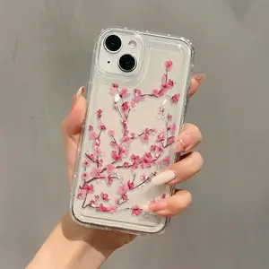 Transparent Tpu Shockproof Phone Case with Cherry Blossom Design, Compatible with iPhone 15 Series & More, Spring Style Protection Cover