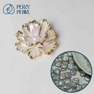 【Golden Peony Flower Brooch】+【Square】-3-4 pieces - 10-12mm Square-shaped pearl