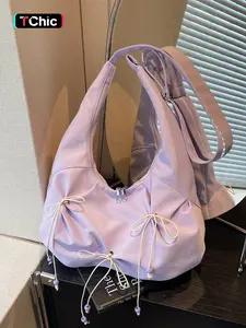 Trendy Fashion Bow Decor Bag with Smooth Zipper Design, Single Shoulder Crossbody, Perfect for Daily Use, Dates, Gatherings