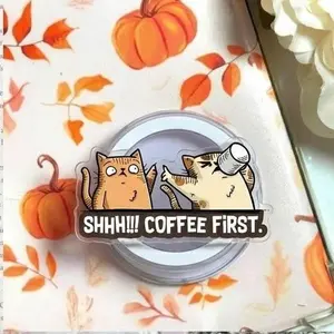 Shhh!!! Coffee First MagSafe Phone Grip – Cute Cats with Coffee, Kawaii Coffee Lover Phone Holder, Perfect for Cat Lovers and Coffee Enthusiasts