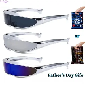 2026 Trendy Y2K Futuristic Sunglasses for Women Men Cyberpunk Wrap Around Shield Shades Metallic Space Age Eyewear Ideal for Rave Festival Streetwear Biking & Father's Day Gift