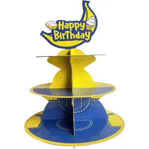 Yellow 3-Tier Cupcake Stand for 24 Cupcakes Yellow Cupcake Stand for Birthday Party Supplies Cupcake Dessert Stand Cupcake Toppers for Party Decorations