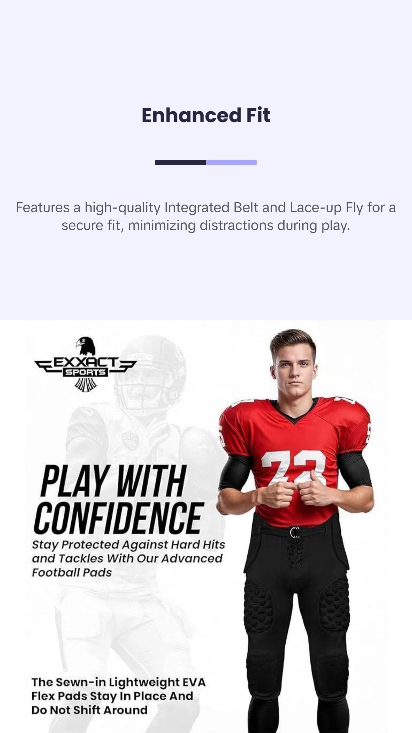 Exxact Sports Rebel Mens Integrated Football Pants with Built-in Pads, Lightweight Football Practice Pants with Lace-up Fly (A, White) Exxact Sports Rebel Mens Integrated Football Pants with Built-in Pads, Lightweight Football Practice Pants with Lace-up Fly (A, White)