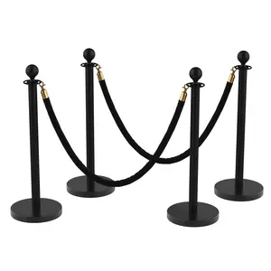 4/6/8 Pcs Crowd Control Stanchion Set, Black Queue Posts with 5 Ft Velvet Rope, Rope Barriers for Theater Wedding Party Exhibition