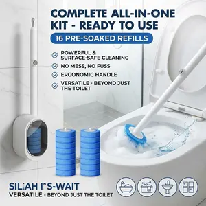 Disposable Toilet Cleaning Wand with Storage Holder, Wall Mount Brush Kit Featuring 12 Replaceable Heads, Sanitary Cleaning System for Home Bathroom & RV