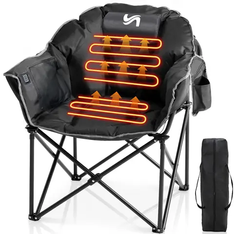 [Battery Not Included] Lilypelle XL Heated Camping Chair, Oversized Portable Folding Chair with 3 Heat Levels, Outdoor Heated Chair for Camping, Patio & Backyard