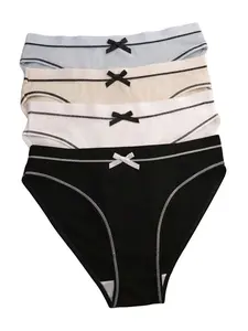 4pcs Women's Multicolor Milk Silk Cute Bow Comfortable Loose Sports Triangle Panties Rib-Knit Textured Pattern Mid Rise Briefs for Couple Nurse Teen Bride Bridesmaid Bestie