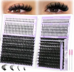 DIY Lash Extension Kit 100D+150D Volume Lash Clusters with Spikes Lash Extension Kit Bottom Lashes Wispy Cluster Eyelash Extensions Kit with Lash Bond and Seal Tweezer Brush Easy To Apply