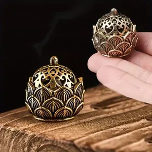 Charming Mini Lotus Incense Burner with Lid, Hollow Design for Incense Sticks, Fragrance Incense, Antique Style Home Decor Ornament
