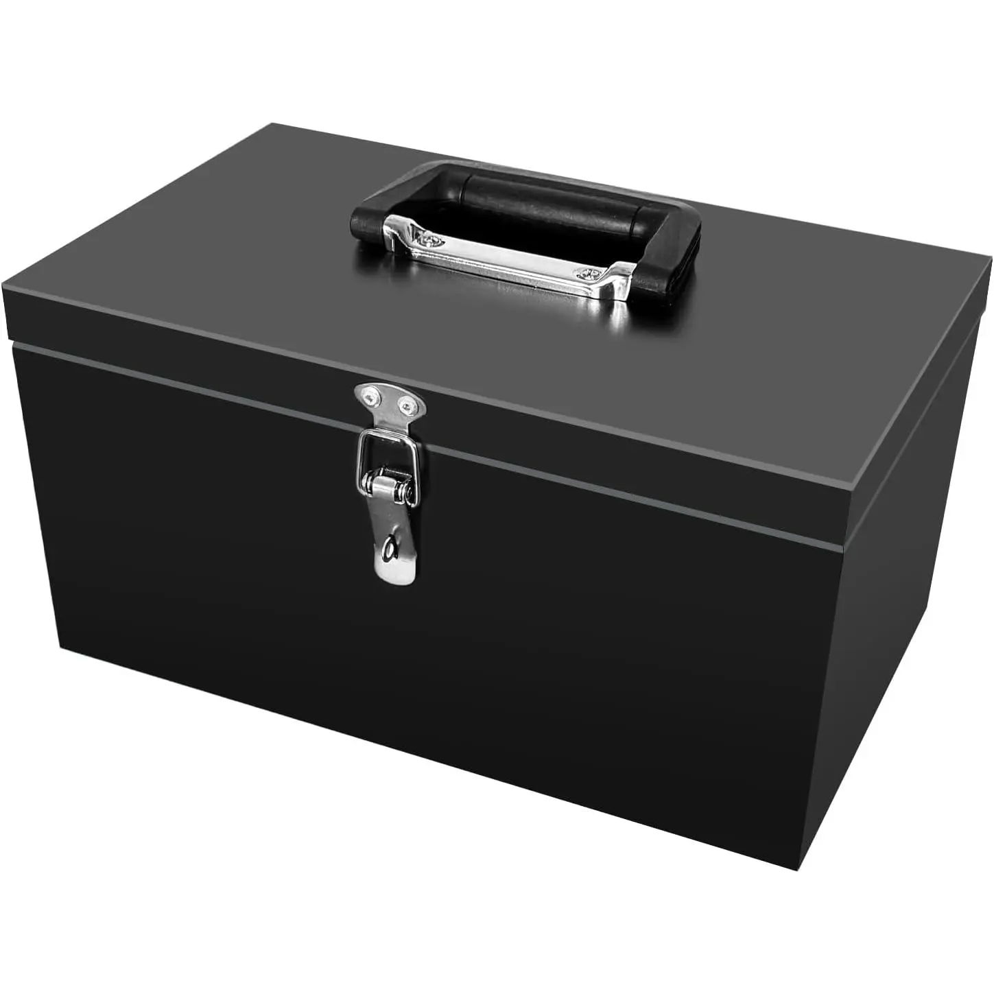 Small Steel Metal Tool Box, Lockable Storage Box for Storing Valuable Items, Office Documents, Garage Tools (12" Black)