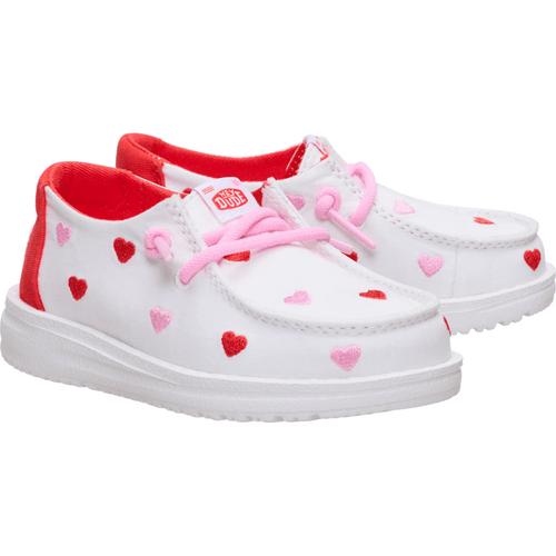 HEYDUDE Wendy Kids Embroidered Hearts - Comfortable Slip on Shoes for Valentine's Day