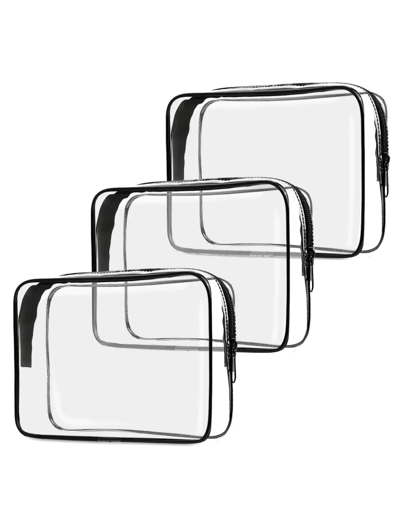 Transparent Square Zipper Makeup Bag, 3pcs/set Waterproof Toiletry Bag, Spring Travel Makeup Cosmetic Storage Bag for Women and Men