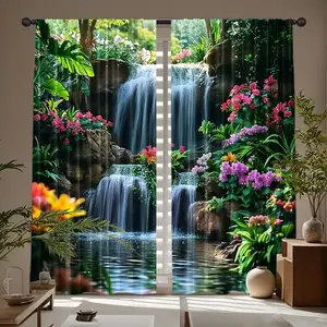 2pcs Rich Tree Print Curtains, Window Curtain, Home Decoration Curtain, 100% Polyester, Light Filtering, Bedding, Living Room, Kitchen, Office, All-Season Home Decor