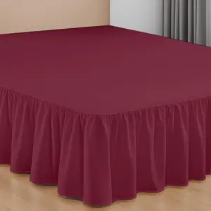 14 Inch Drop Ruffled Bed Skirt Queen Size - Classic Gathered Styling, Platform Style Dust Ruffle with Fit, Split Corners, Wrinkle-Resistant Microfiber - Burgundy